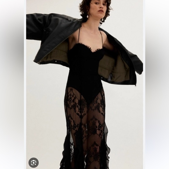 Free People For Love & Lemons Shirley Lace Bodysuit Maxi Dress L - Picture 2 of 9